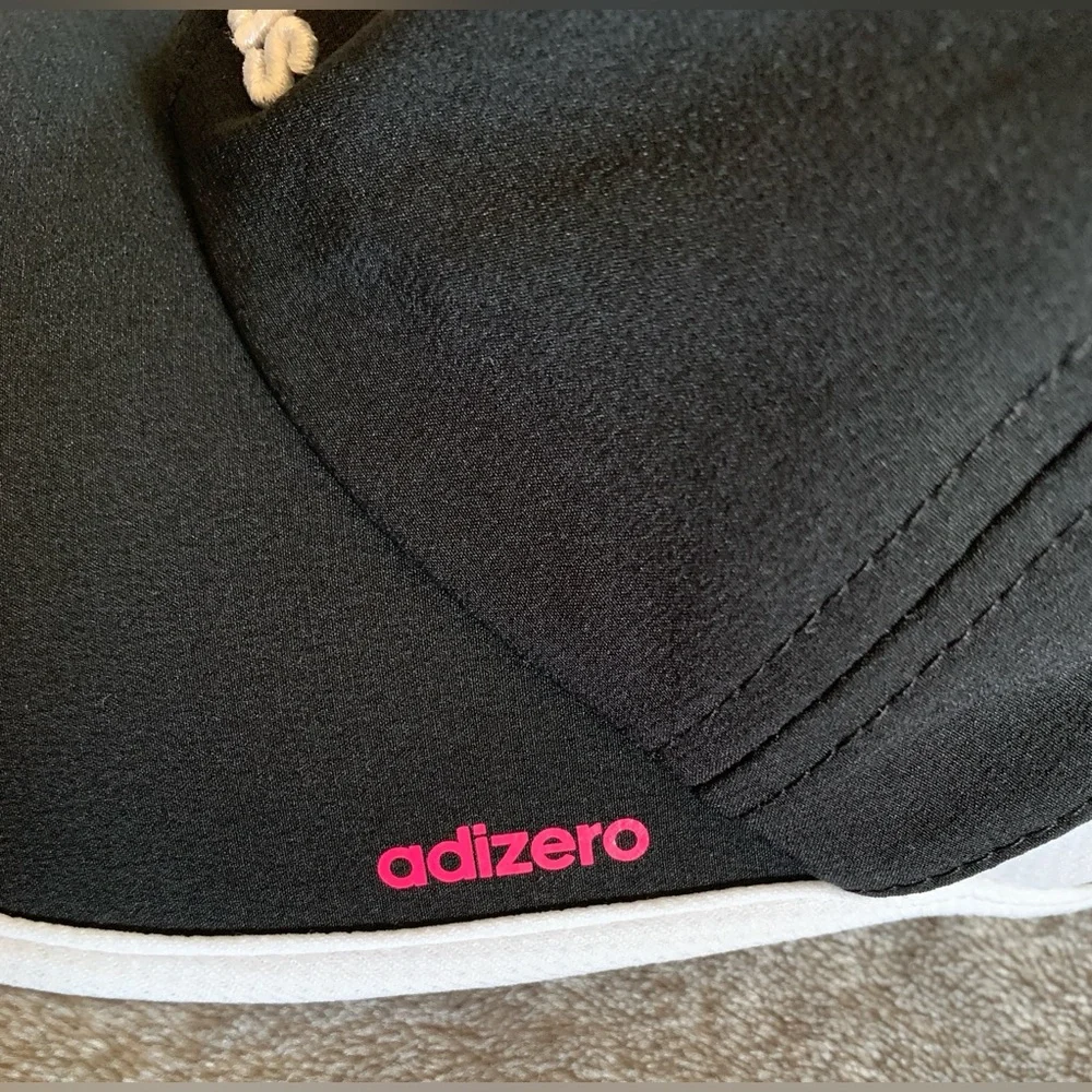adidas Ball Cap with Pink and White Logo and White Piping. Adjustable.